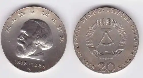 DDR Gedenk Münze 20 Mark Karl Marx 1968 Stempelglanz (149892)