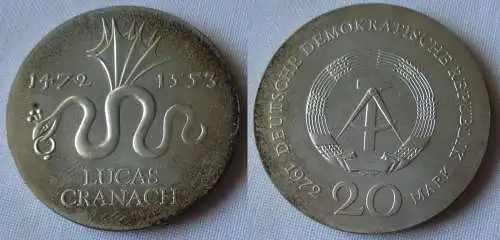DDR Gedenk Münze 20 Mark Lucas Cranach 1972 Silber Stempelglanz (149056)