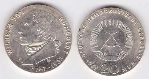 DDR Gedenk Münze 20 Mark Wilhelm von Humboldt 1967 Stempelglanz (147435)