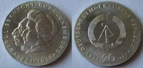 DDR Gedenk Münze 20 Mark Liebknecht Luxemburg 1971 Silber (149040)