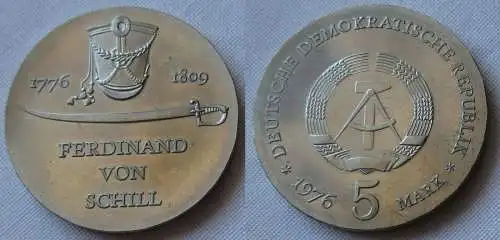 DDR Gedenk Münze 5 Mark Ferdinand von Schill 1976 Stempelglanz (146568)