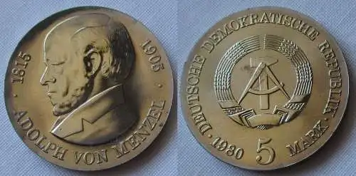 DDR Gedenk Münze 5 Mark Adolph von Menzel 1980 Stempelglanz (152484)