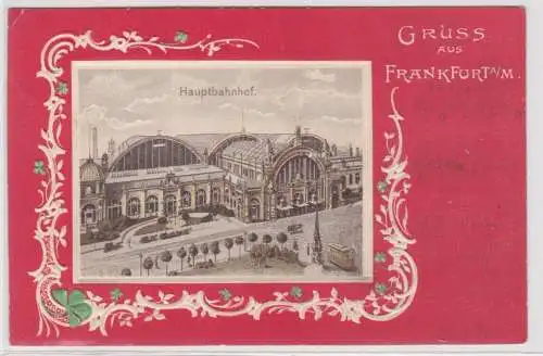 901554 geprägte Rahmen Ak Gurss aus Frankfurt am Main Hauptbahnhof 1901