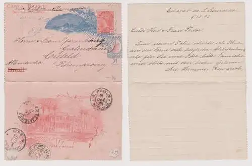 900132 seltene Ganzsachen Postkarte Brasilien 80 Reis nach Crefeld 1892