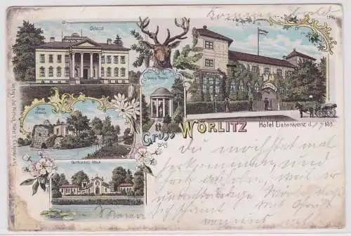 900742 AK Gruss aus Wörlitz - Schloss, Hotel Eichenkranz, Venus Tempel 1899