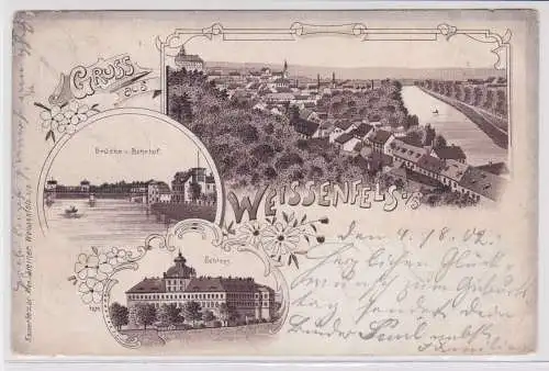 900840 AK Gruss aus Weissenfels - Schloss, Bahnhof, Brücke, Totalansicht 1902