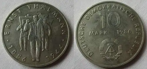 DDR Gedenk Münze 10 Mark Ernst Thälmann 1986 Stempelglanz (152102)