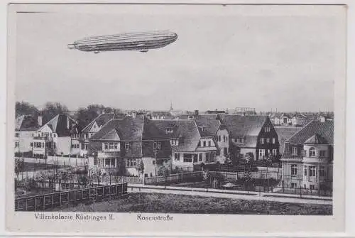 900607 AK Villenkolonie Rüstringen II - Rosenstraße mit Zeppelin Luftschiff