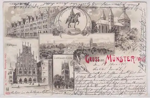 900494 AK Gruss aus Münster - Rathaus, Prinzipalmarkt, Liebfrauen-Kirche 1901