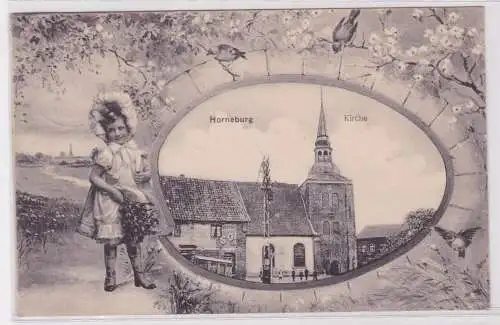 900515 Passepartout AK Horneburg - Kirche, Reklame auf Hauswand 1907