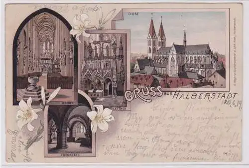 900506 AK Gruss aus Halberstadt - Dom, Kreuzgang, Lettner, Inneres 1900