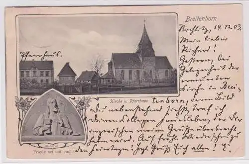 900325 AK Breitenborn - Kirche, Pfarrhaus, Altarrelief Friede sei mit euch! 1903