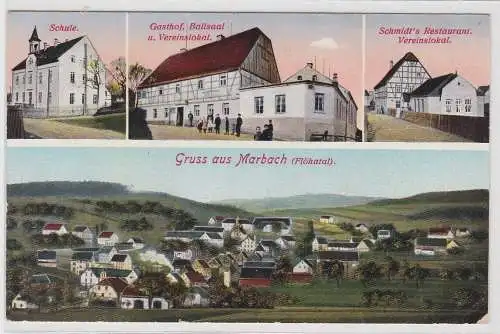 96610 Ak Gruß aus Marbach Flöhatal Schule Gasthof usw. um 1910