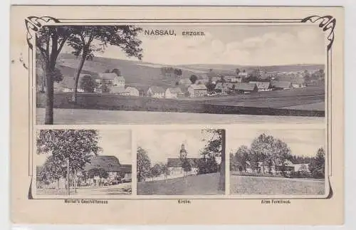 03736 Feldpost Ak Nassau im Erzgebirge Merkels Geschäftshaus usw. 1917