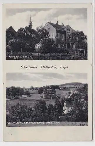 61594 Feldpost AK Schönbrunn bei Wolkenstein - Kirche, Schule, Gemeindeamt 1940