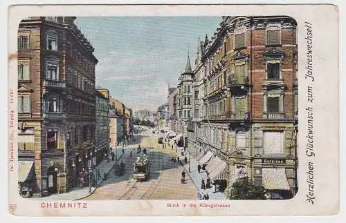 16129 Ak Chemnitz Blick in die Königstraße mit Strassenbahn um 1900