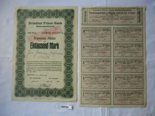 1000 Mark Namensaktie Dresdner Privat-Bank AG 1. Oktober 1923 (124724)