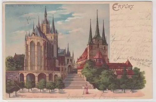 25167 Ak Lithographie Erfurt Dom und St.Severinkirche 1902