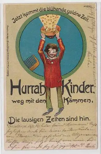 42628 Künstler Ak Bruno Bürger Leipzig No. 6767 Hurrah Kinder weg m. Kämmen 1902