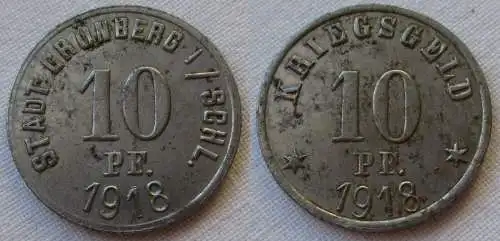 10 Pfennig Eisen Notmünze Notgeld Stadt Grünberg in Schlesien 1918 (130697)