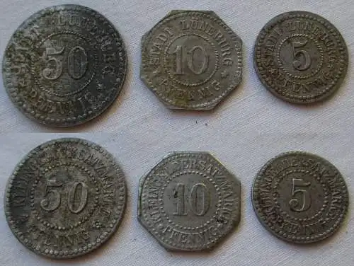 5, 10 und 50 Pfennig Eisen Notmünzen Notgeld Stadt Lüneburg (131299)