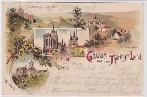 62611 Ak Lithographie Gruß aus dem Thüringer Land 1906