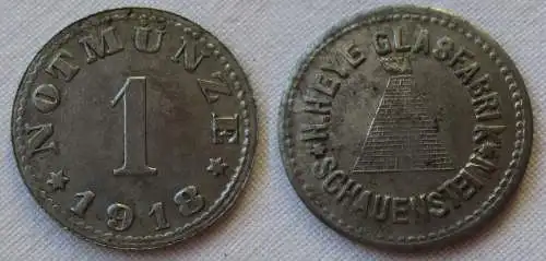 NOTGELD: 1 Pfennig 1918, Eisen. HEYE GLASFABRIK SCHAUENSTEIN (131219)