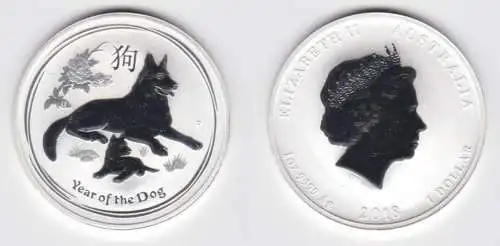 1 Dollar Silber Münze Australien Jahr des Hundes 1 Unze Silber 2018 (129139)