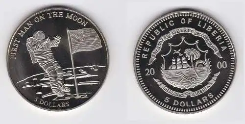 5 Dollar Nickel Münze Liberia 2000 1. Mann auf dem Mond (129893)
