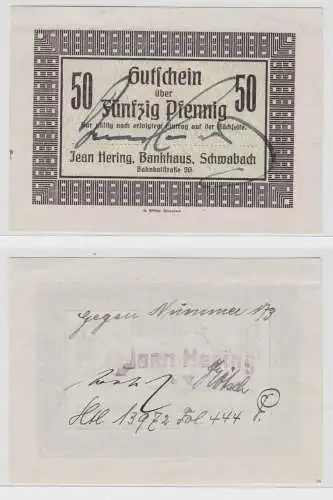 50 Pfennig Banknote Notgeld Schwabach Bankhaus Jean Hering (138045)