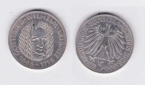 5 Mark Silber Münze Deutschland Gottfried Wilhelm Leibniz 1966 D (108290)