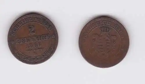 2 Pfennig Kupfer Münze Sachsen 1866 (122923)