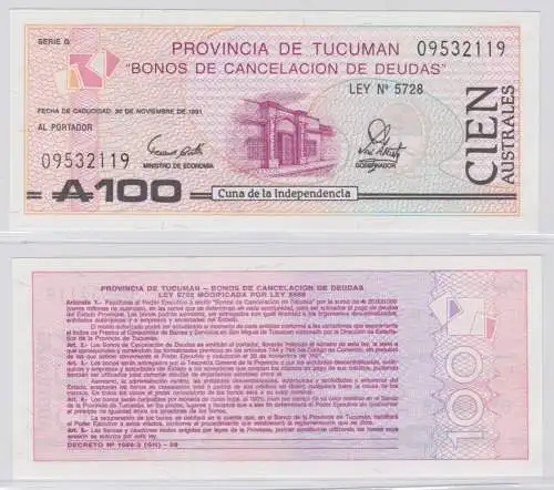 100 Austral Banknote Argentinien Argentina 30.11.1991 bankfrisch UNC (138022)