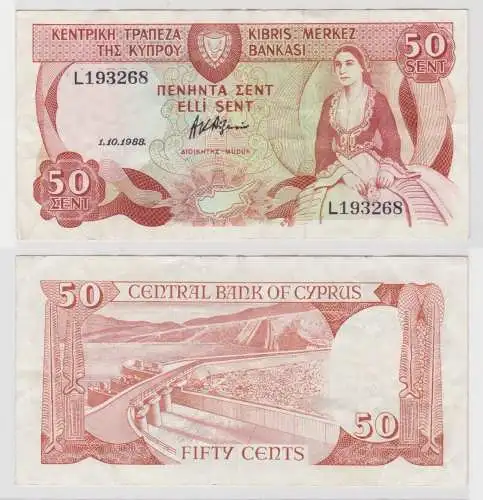 50 Cents Banknote Zypern Cyprus 1.10.1988 (138327)