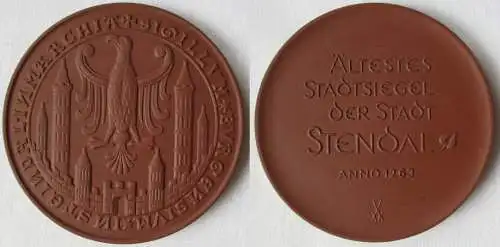 DDR Medaille Meissner Porzellan Ältestes Stadtsiegel Stadt Stendal 1263 (144450)