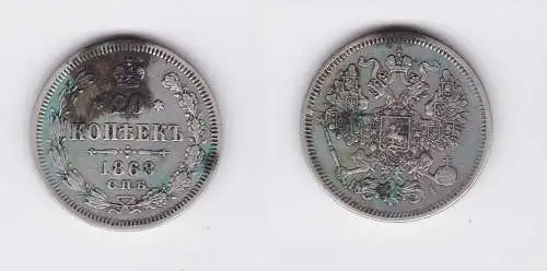20 Kopeken Silber Münze Russland 1868 (126829)