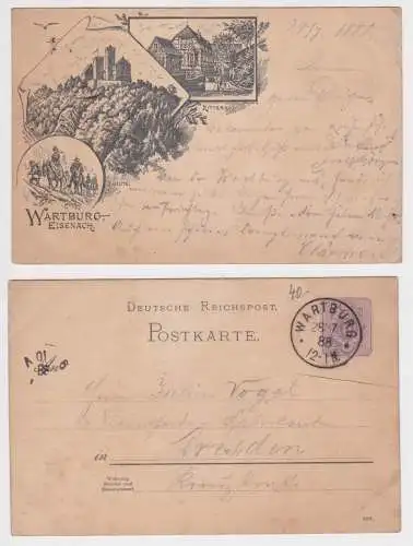 07893 Vorläufer-Lithographie Eisenach, 1888, Ganzsache PP6F154 /026 Wartburg