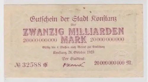 20 Milliarden Mark Banknote Stadt Konstanz am Bodensee 26.10.1923 (139016)