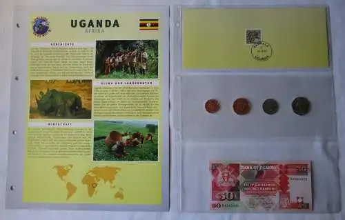 KMS 1-10 Shillings, Briefmarke 100 Shillings, 50 Ush Banknote Uganda (125863)