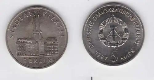 DDR Gedenk Münze 5 Mark Berlin Nikolai Viertel 1987 Stempelglanz (136670)