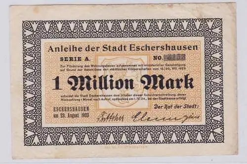 1 Million Mark Banknote Inflation Stadt Eschershausen 23.08.1923 (125905)