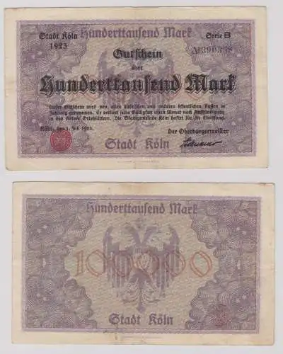 100000 Mark Banknote Inflation Notgeld Stadt Köln 1. Juli 1923 (137849)