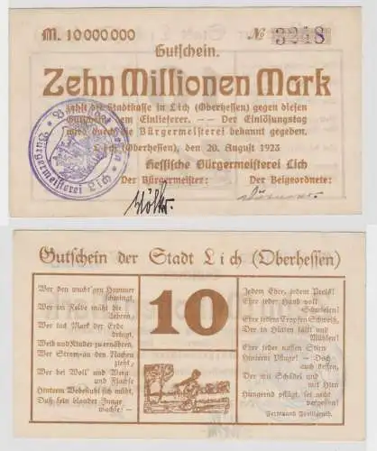 10 Millionen Mark Banknote Inflation Notgeld hess. Bürgermeisterei Lich (137874)