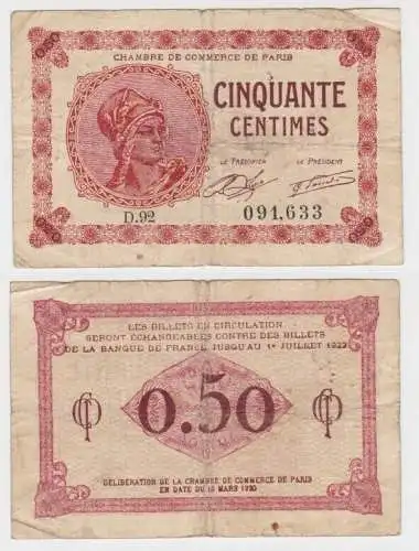 Frankreich 50 Centimes Banknote 10.März 1920 Paris, (140156)