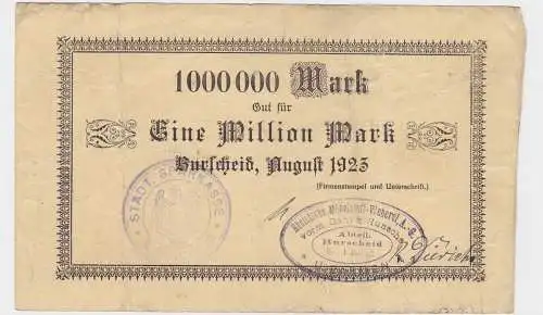 1 Million Mark Banknote Burscheid Rhein.Möbelstoff Weberei 1923 (122291)