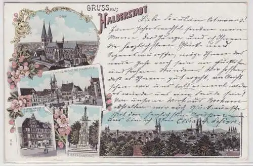 16845 Ak Lithographie Gruß aus Halberstadt Siegesdenkmal usw. 1899