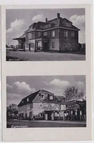 99704 Mehrbild Ak Espenhain Bahnhof und Tankstelle um 1940