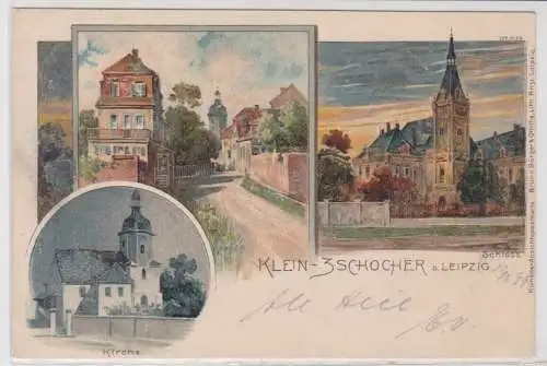 31165 Ak Lithographie Klein-Zschocher bei Leipzig Kirche, Schloss usw. um 1900