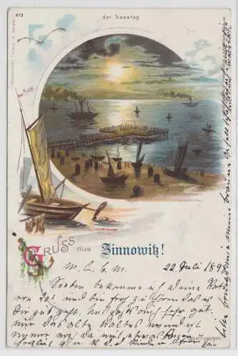 75570 Ak Lithographie Gruß aus Zinnowitz der Seesteg 1898