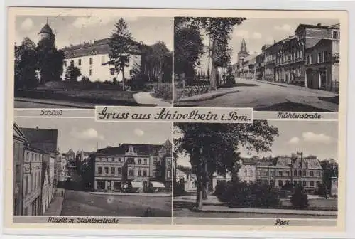 99715 AK Gruss aus Schivelbein Świdwin - Schloß, Markt Steintorstraße, Post 1941